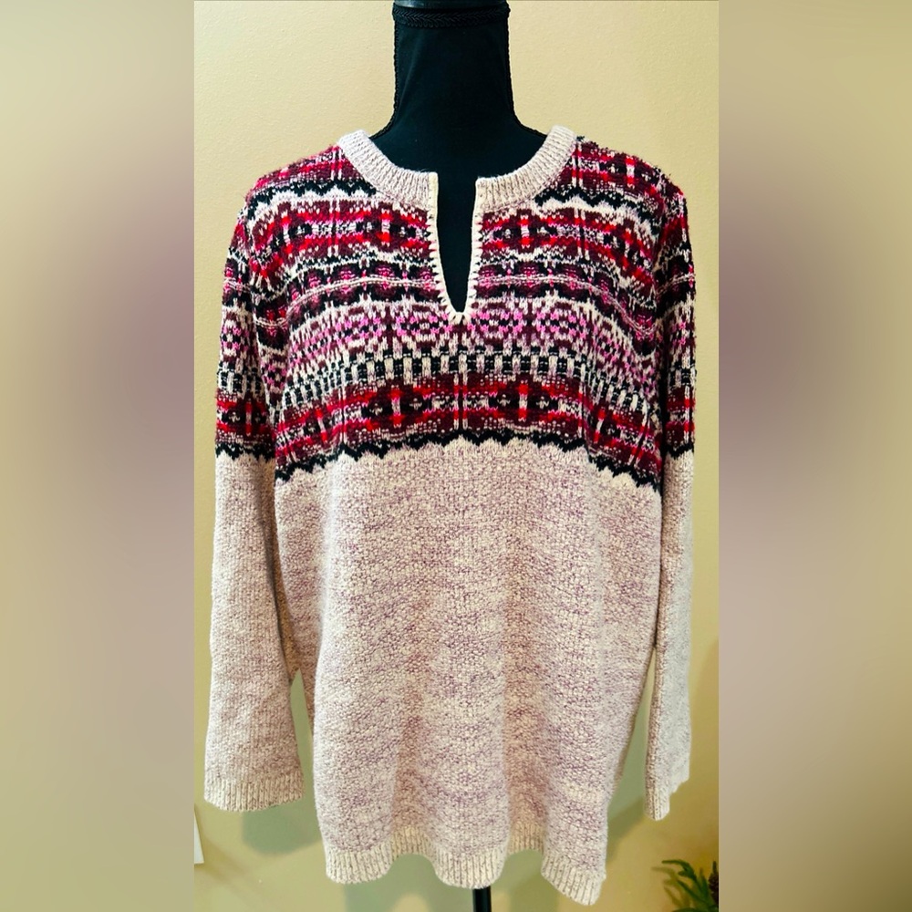 J.Jill Women’s V-Neck Fair Isle Sweater Knit Blend in 3X